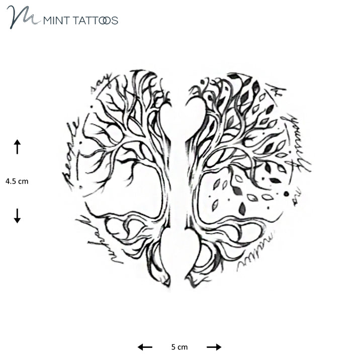 Temporary tattoo from Mint Tattoos. Small tattoo outline style tree and leaves