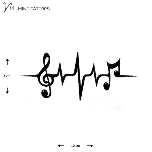 Temporary tattoo from Mint Tattoos. Music notes in a pulse line