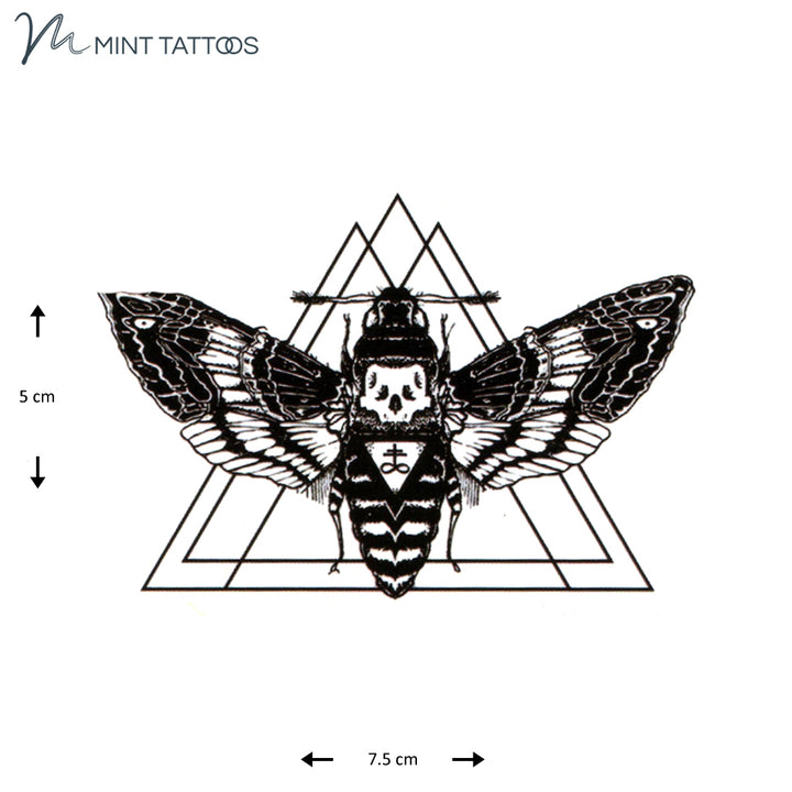 Temporary tattoo from Mint Tattoos. Winged insect with a background of 3 triangle outlines