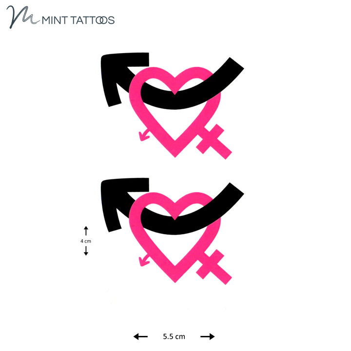 Temporary tattoo from Mint Tattoos. A pink heart with a black arrow going through. 2 quantity, 4 x 5.5 cm each