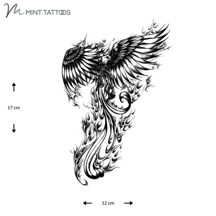 Temporary tattoo from Mint Tattoos Black Phoenix and flames