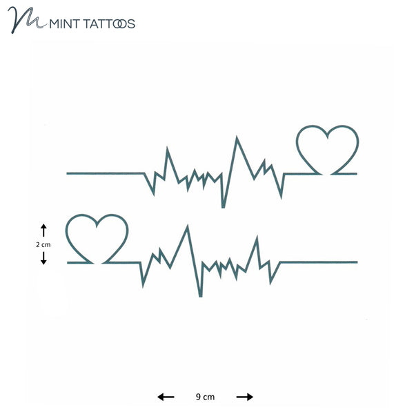 Temporary tattoo from Mint Tattoos. A dark blue ekg reading with a heart.  Includes 2 images, 1 is in reverse