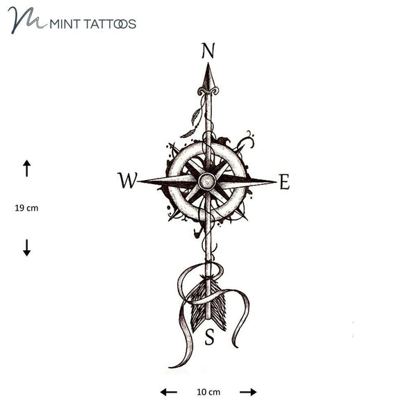 Temporary tattoo from Mint Tattoos Hand Drawn Arrow and Compass